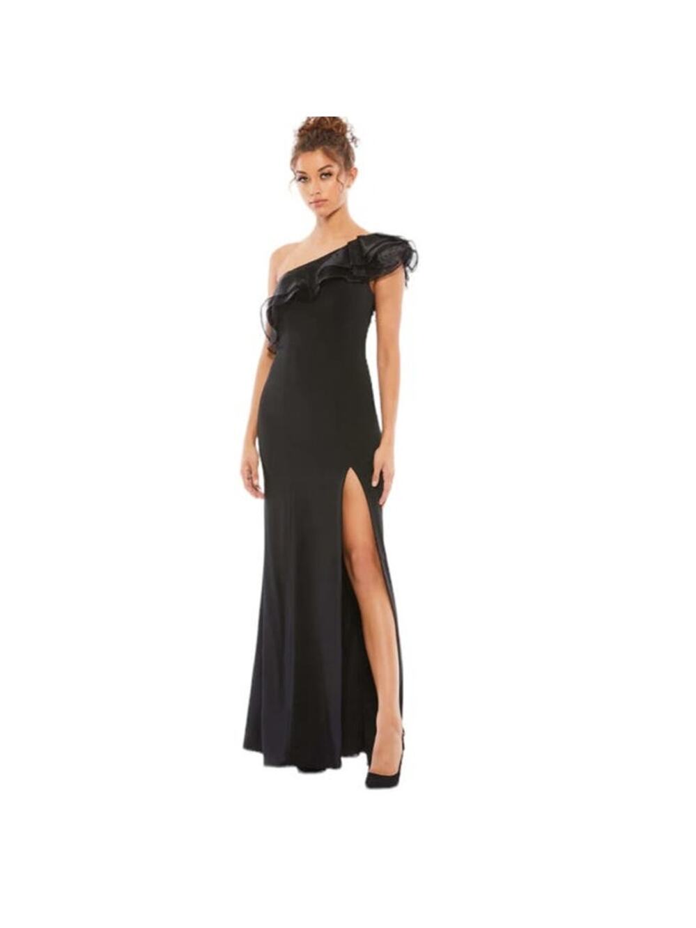 Mac Duggal One Shoulder Ruffle Evening Gown Black Style 26372 Size 6 NWT